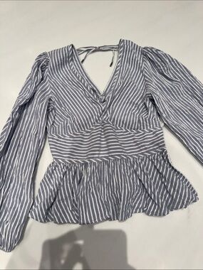 White House Black Market Blue & White Striped Shirt